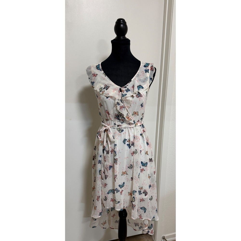 Disney Cinderella Butterfly Print High Low Dress Womens Small White Lace Back